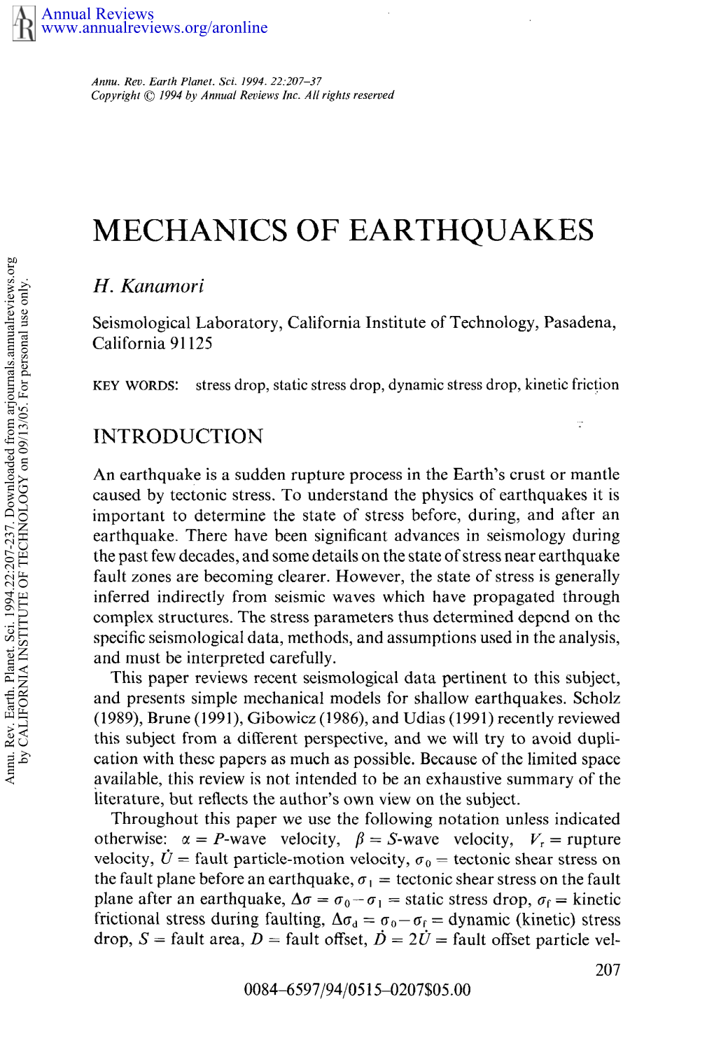 Mechanics of Earthquakes