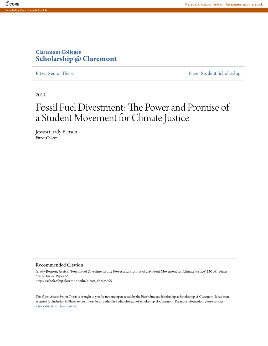 Fossil Fuel Divestment: the Power and Promise of a Student