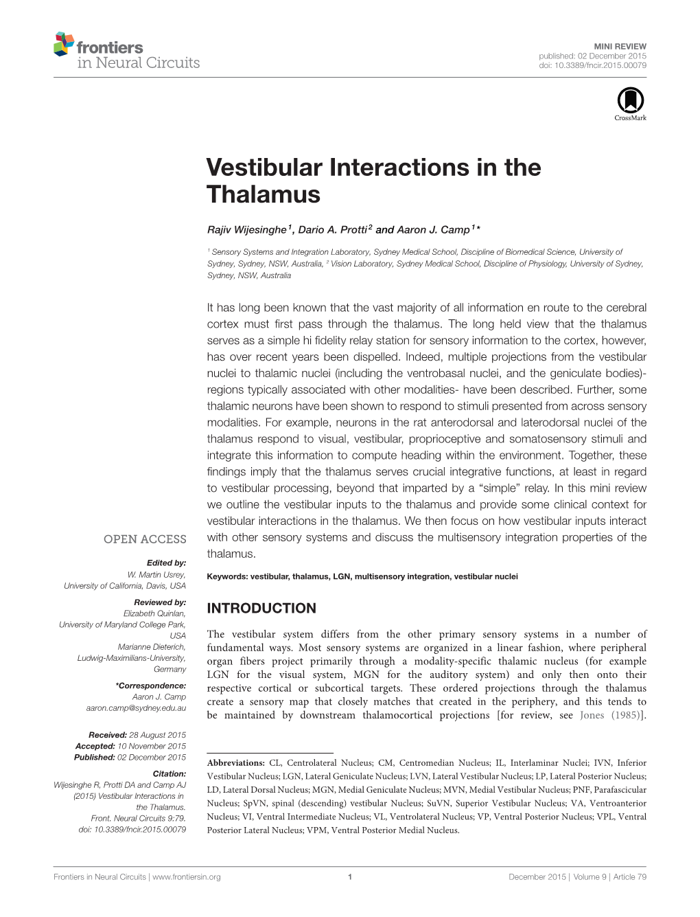 Vestibular Interactions in the Thalamus