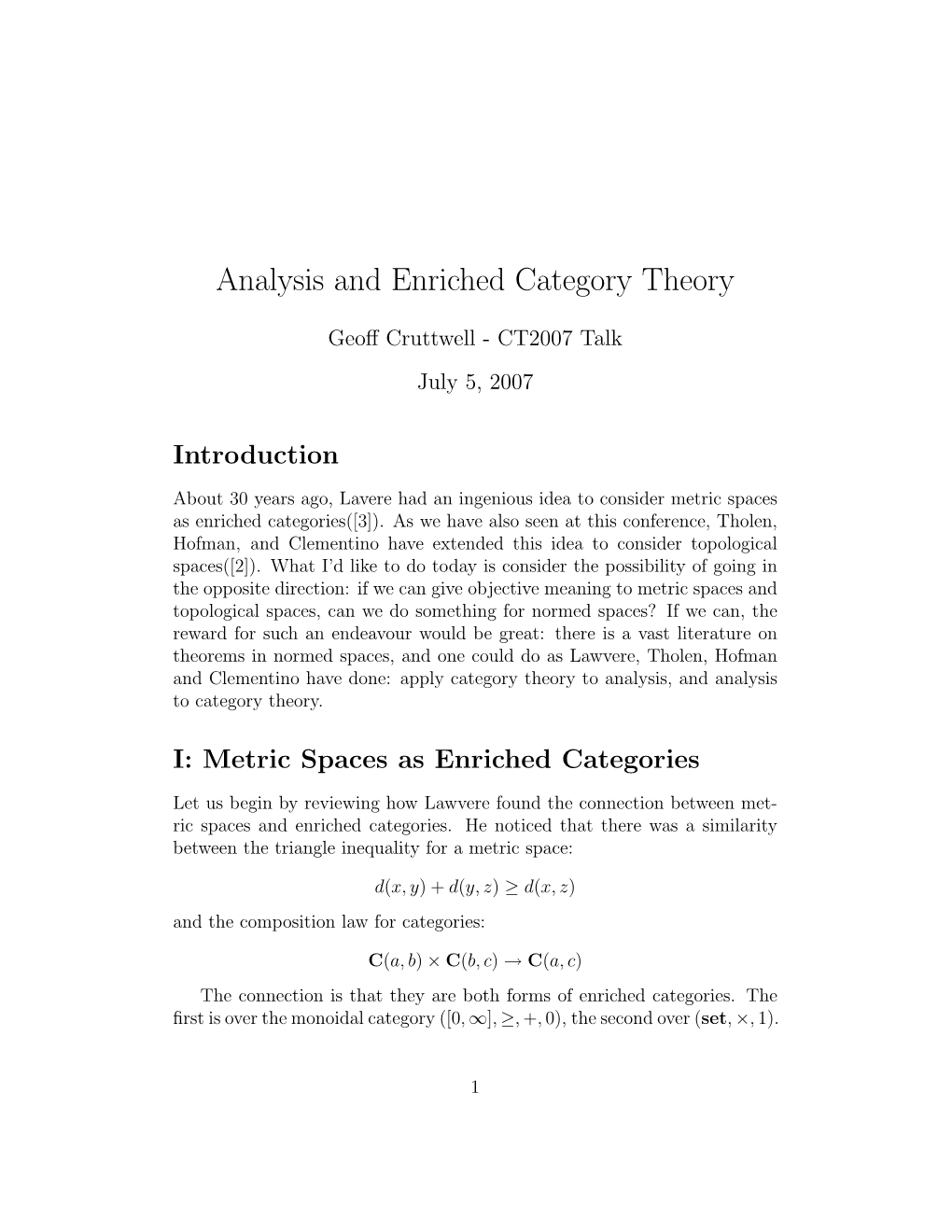 Analysis and Enriched Category Theory