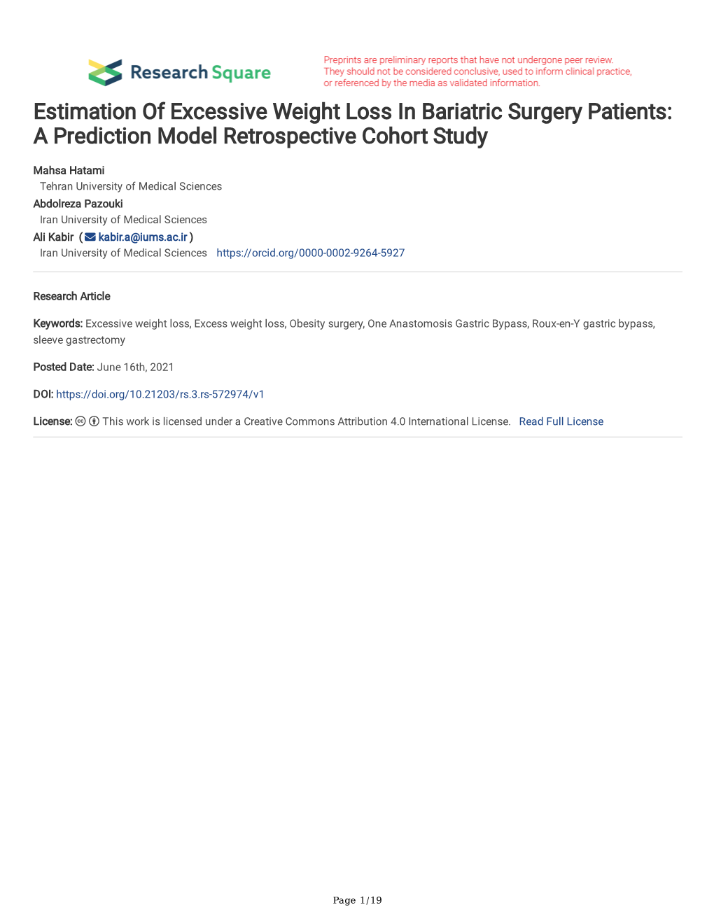 Estimation of Excessive Weight Loss in Bariatric Surgery Patients: a Prediction Model Retrospective Cohort Study