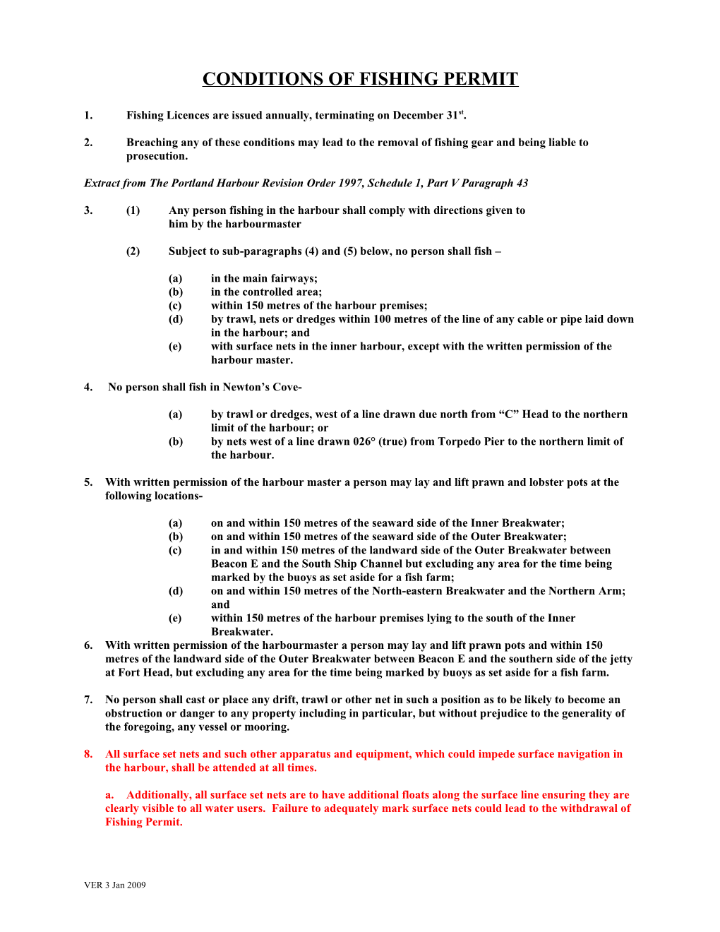 Conditions of Fishing Licence