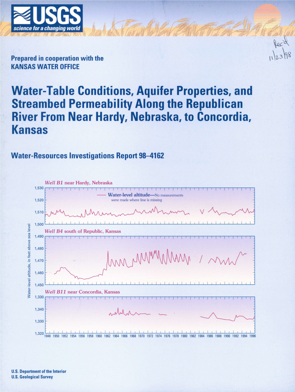 Water-Table Conditions, Aquifer Properties, and Streambed Permeability Along the Republican River from Near Hardy, Nebraska, to Concordia, Kansas