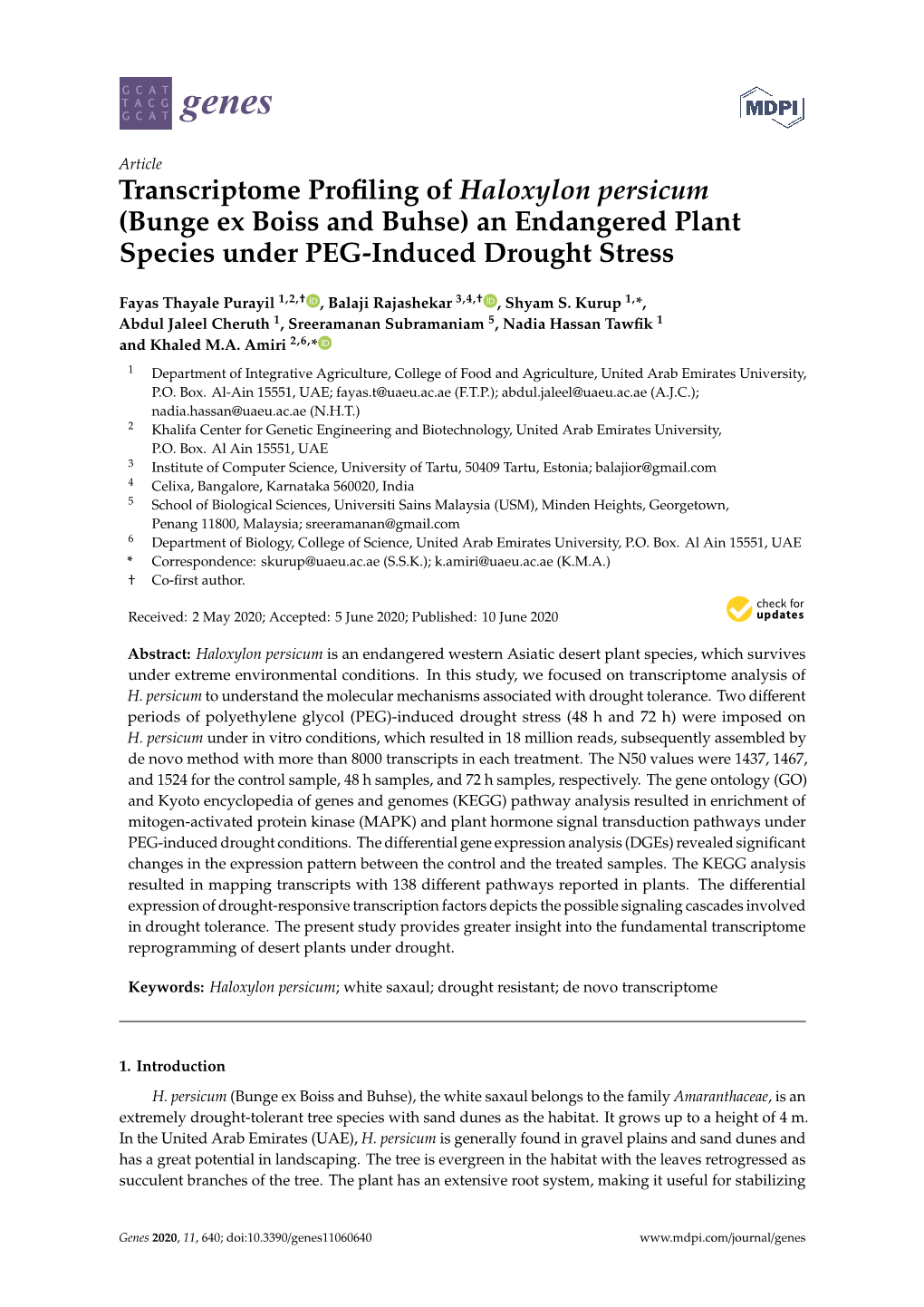 An Endangered Plant Species Under PEG-Induced Drought Stress