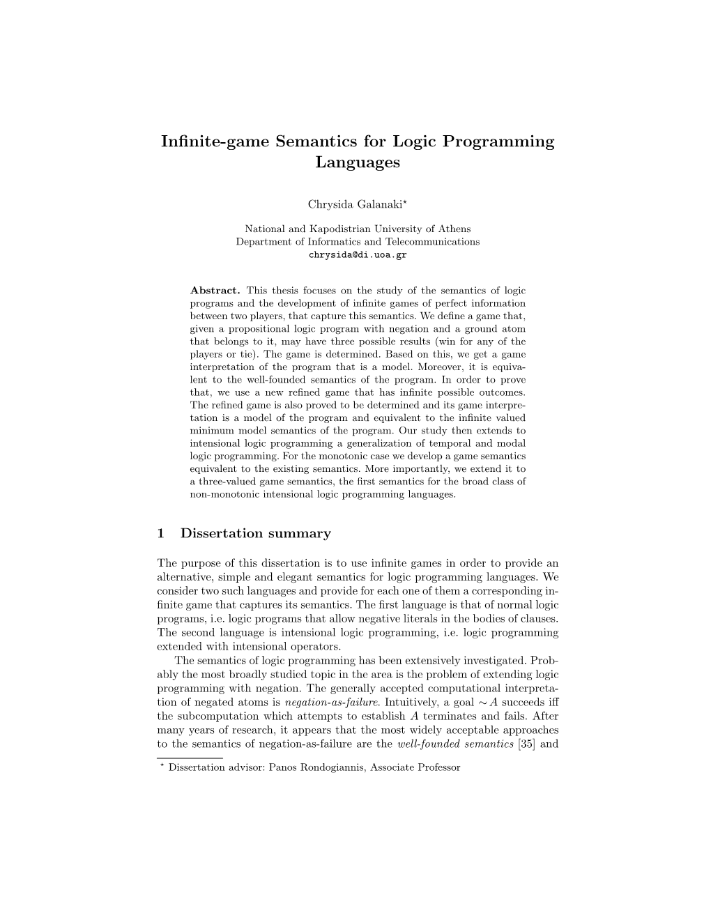 Infinite-Game Semantics for Logic Programming Languages