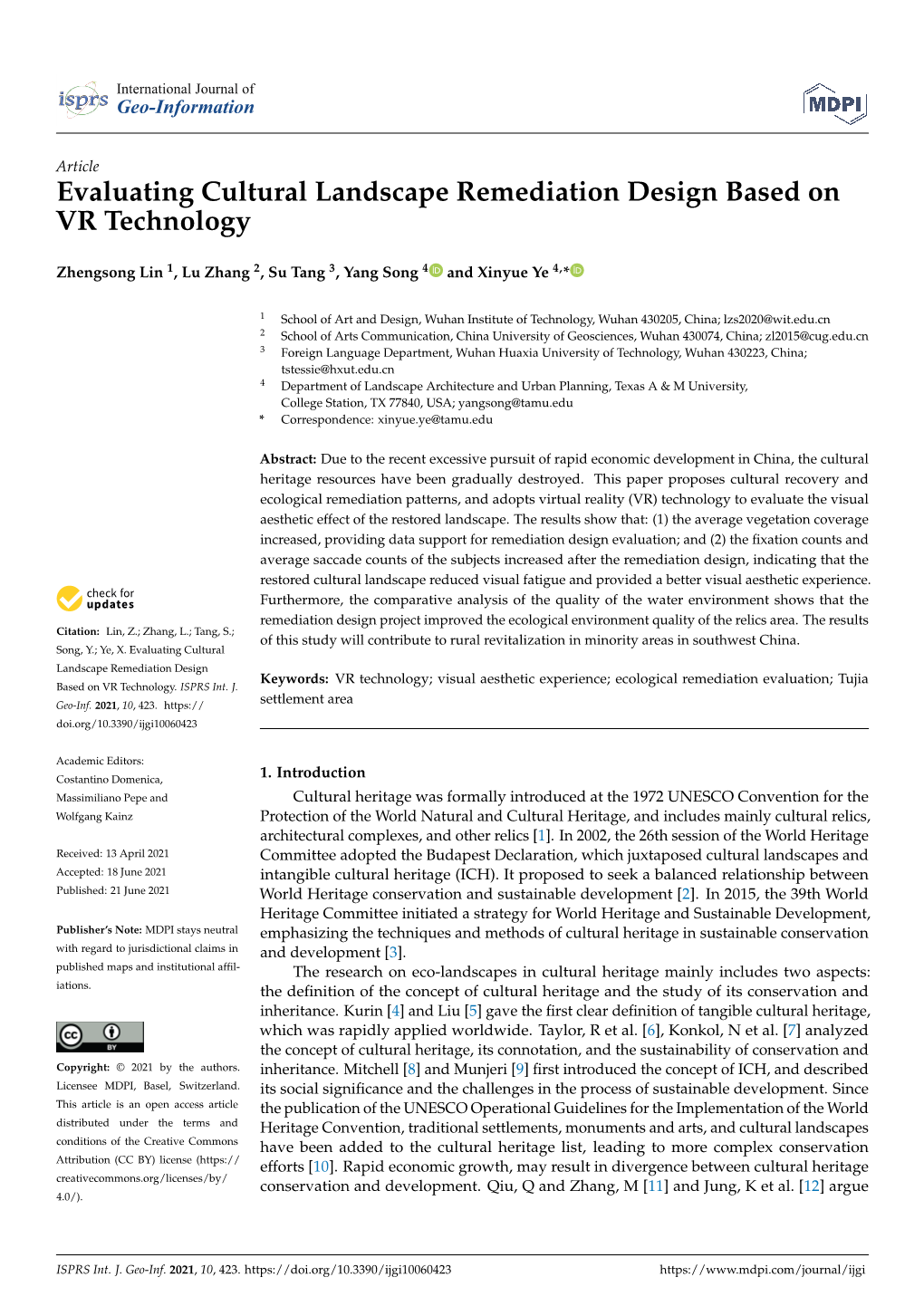 Evaluating Cultural Landscape Remediation Design Based on VR Technology