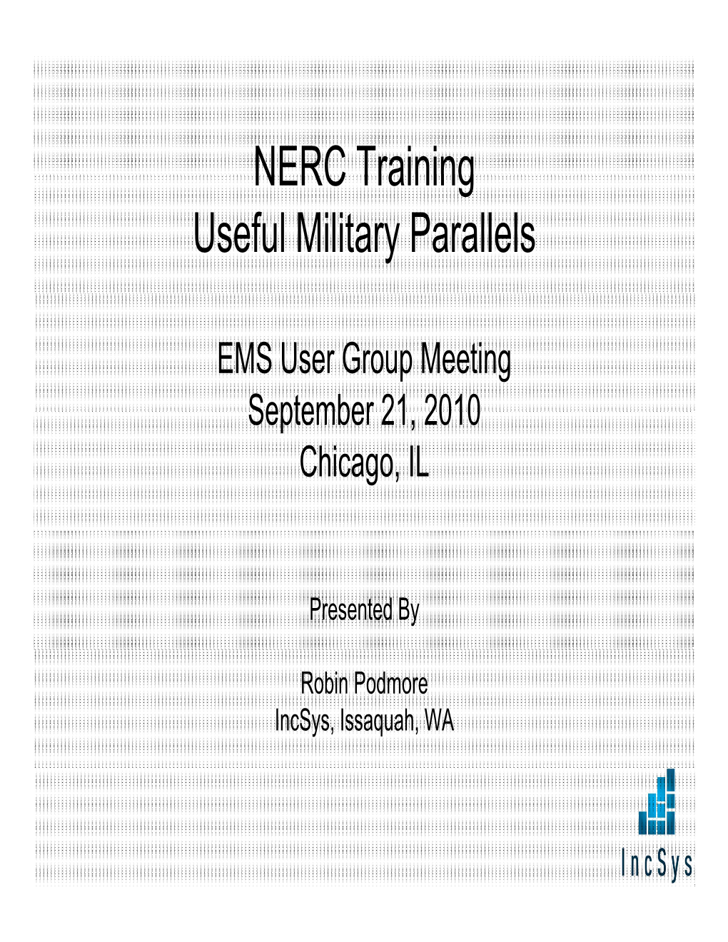 NERC Training Useful Military Parallels