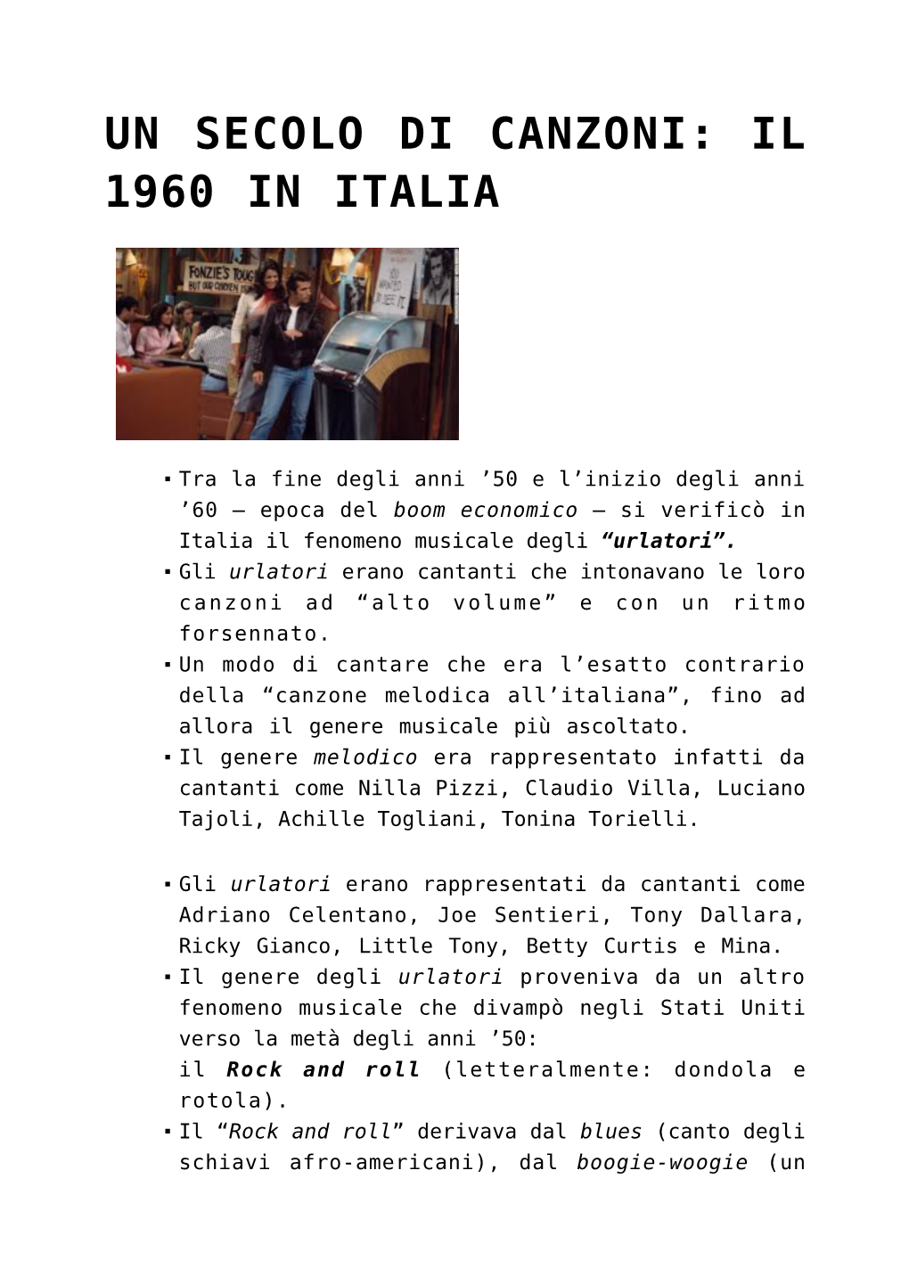 Un Secolo Di Canzoni: Il 1960 in Italia