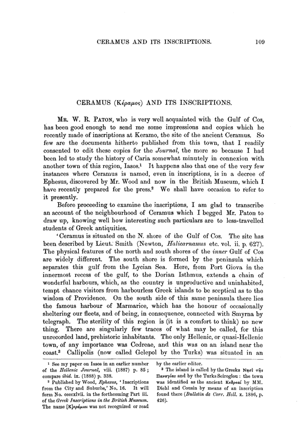 Ceeamus and Its Inscriptions. 109 Ceramus