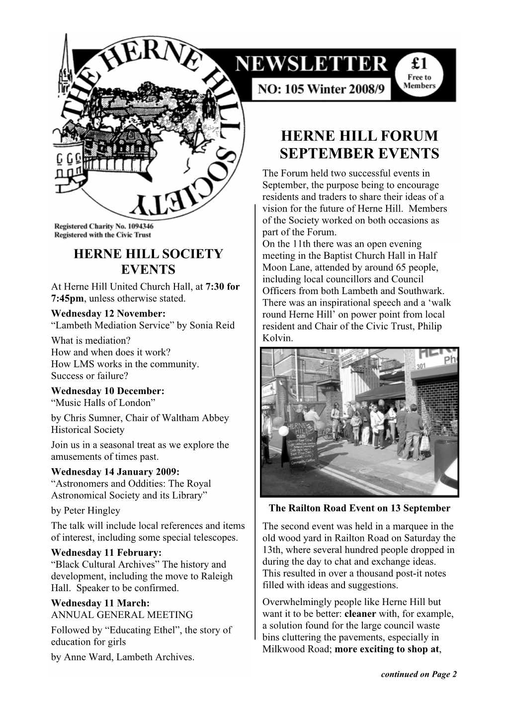 Herne Hill Forum September Events