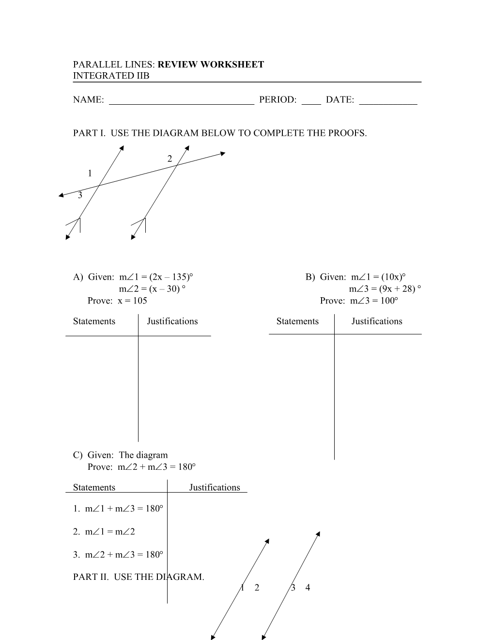 Parallel Lines: Review Worksheet