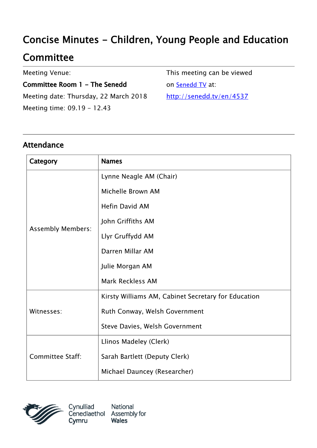 Concise Minutes - Children, Young People and Education Committee
