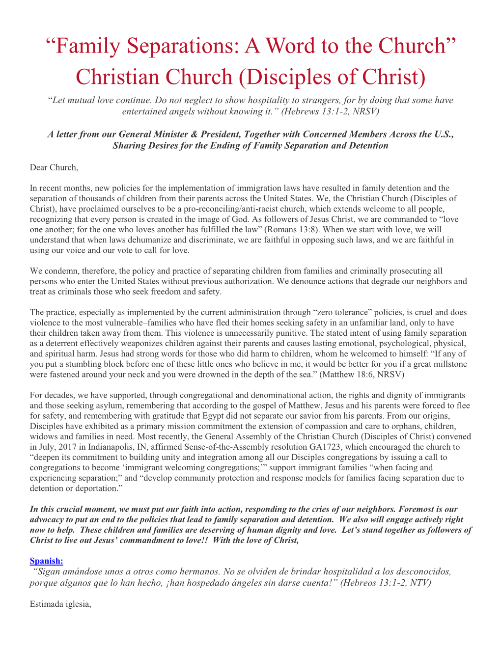 Christian Church (Disciples of Christ) “Let Mutual Love Continue