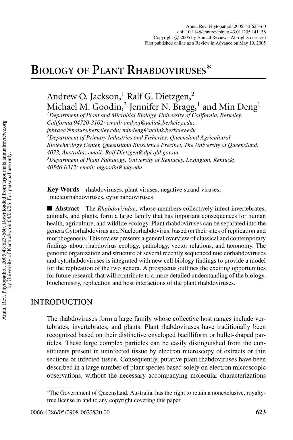 Biology of Plant Rhabdoviruses*