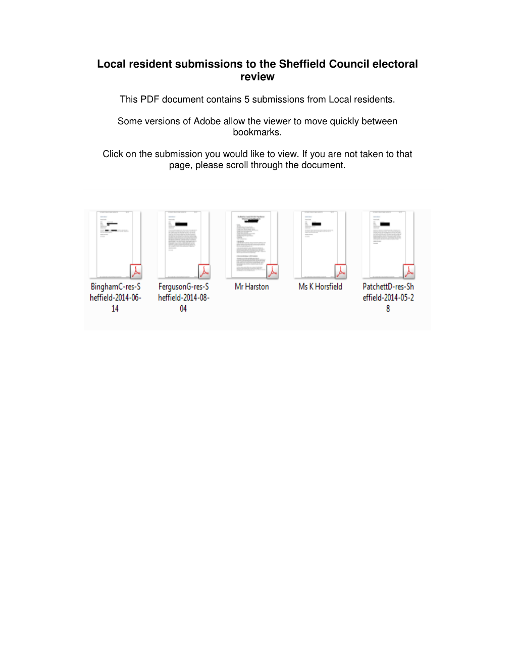 Local Resident Submissions to the Sheffield Council Electoral Review