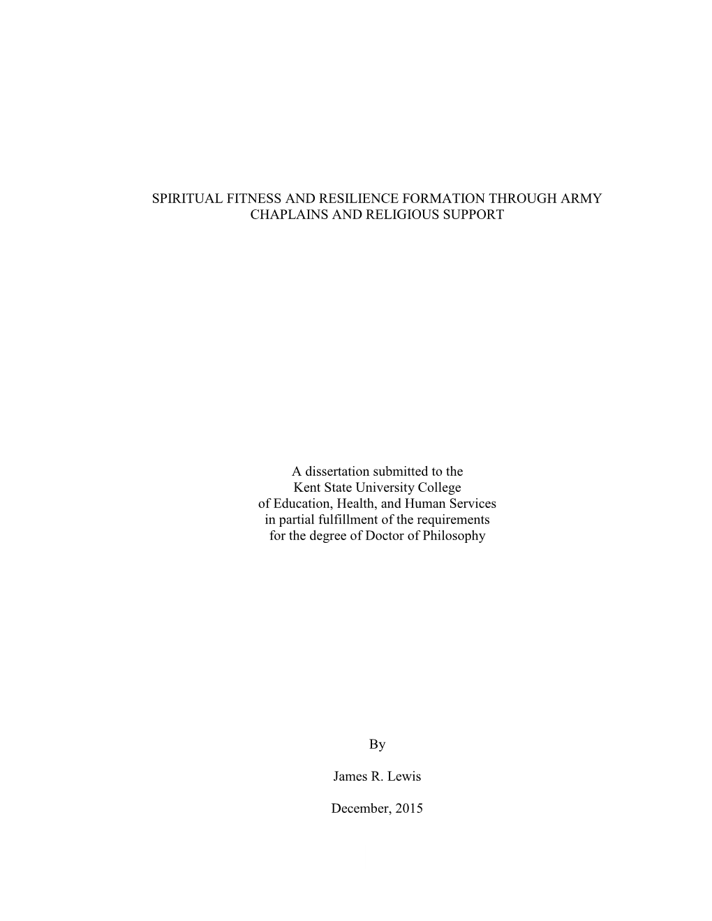 Spiritual Fitness and Resilience Formation Through Army Chaplains and Religious Support