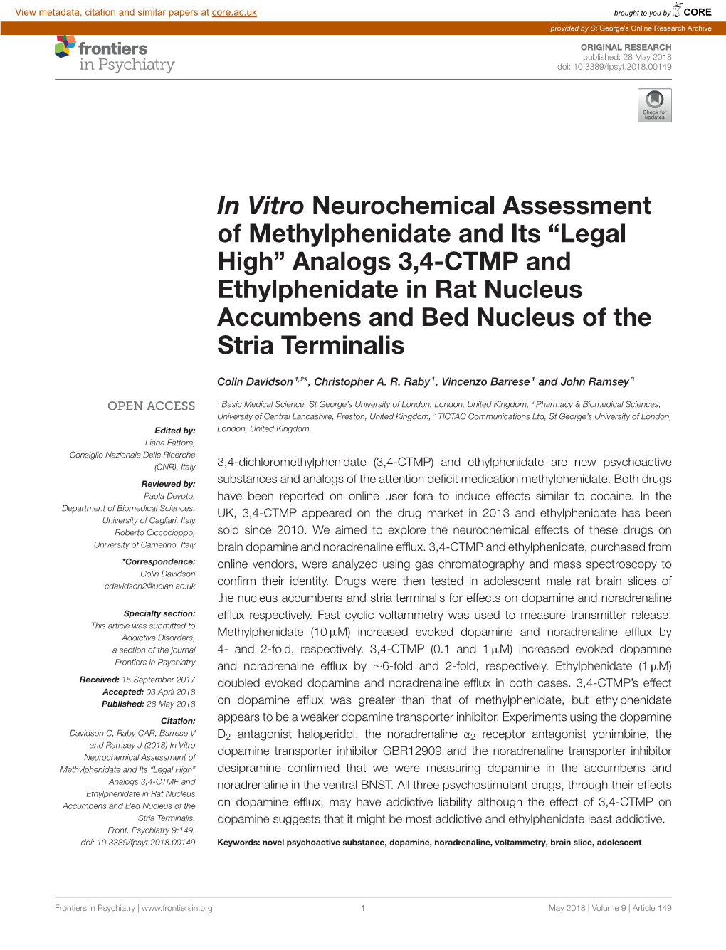 In Vitro Neurochemical Assessment of Methylphenidate And