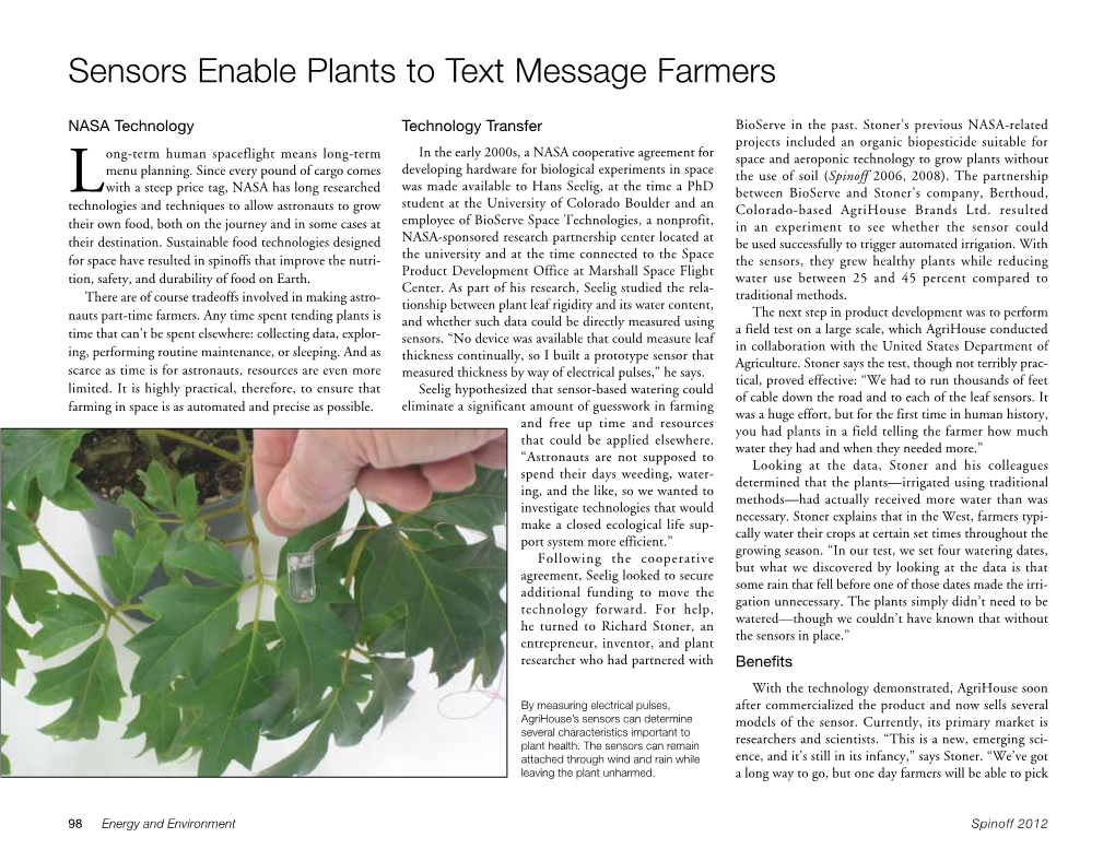 Sensors Enable Plants to Text Message Farmers