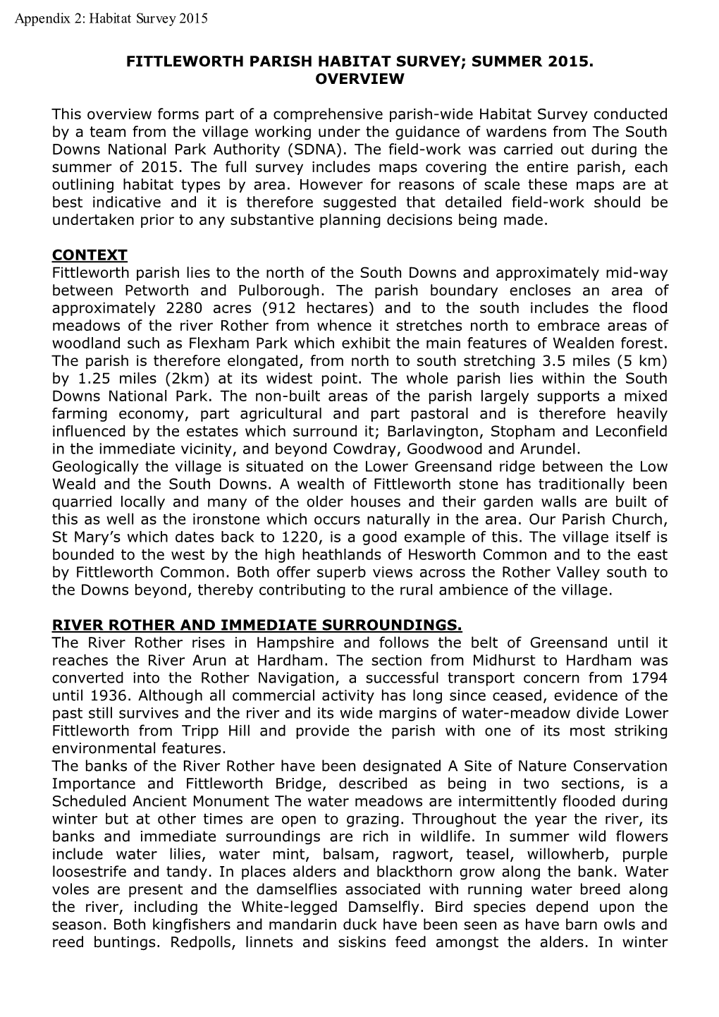 Fittleworth Parish Habitat Survey; Summer 2015