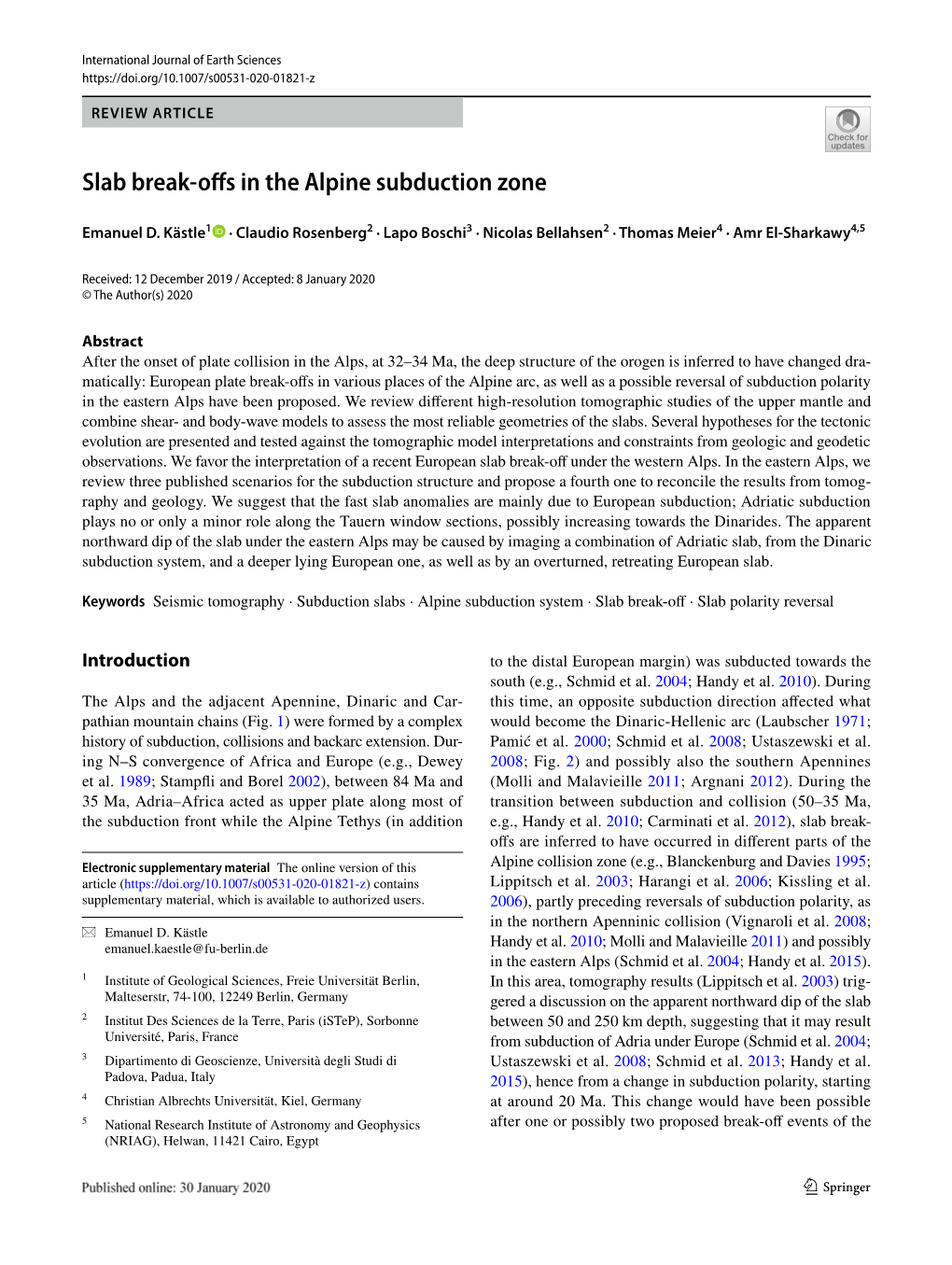 Slab Break-Offs in the Alpine Subduction Zone