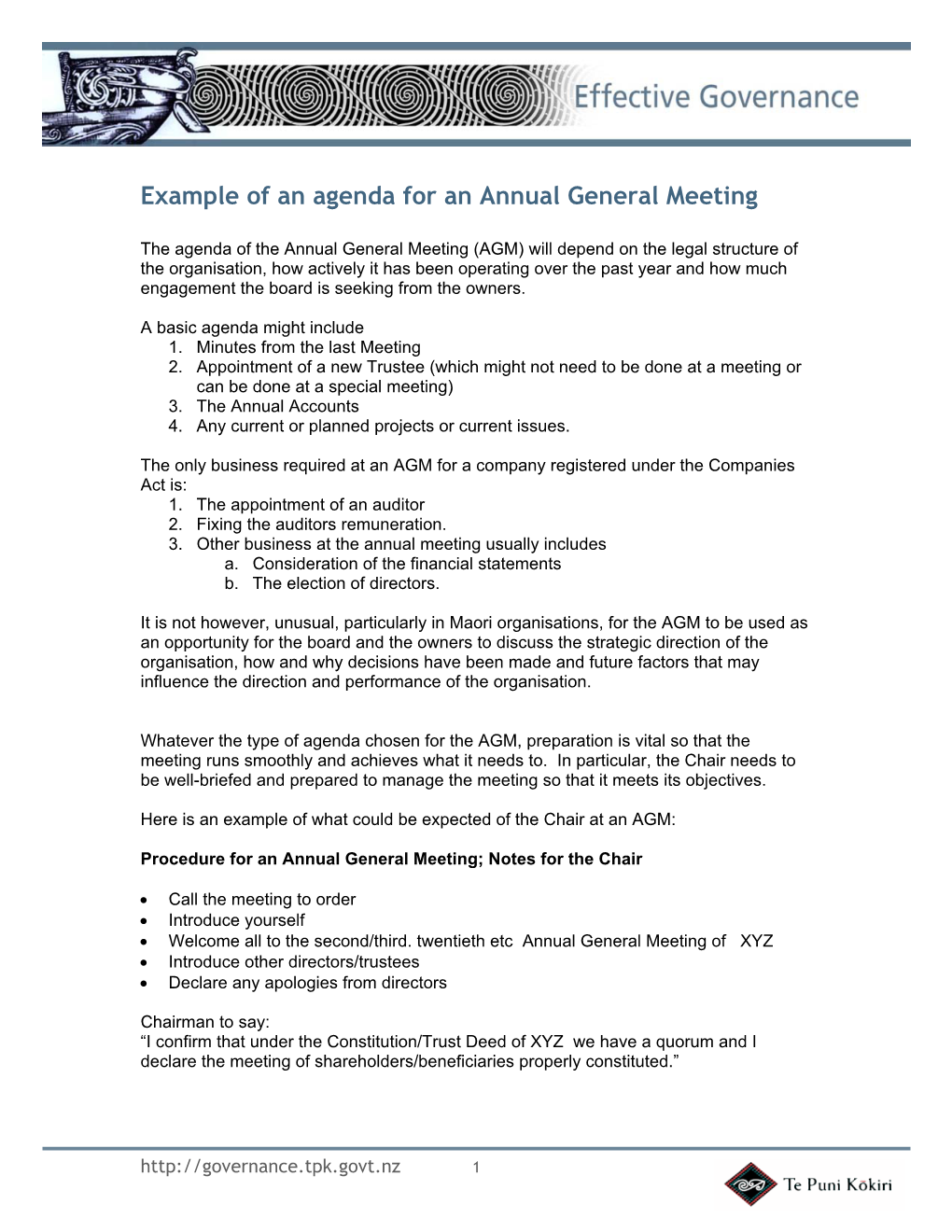 Example of an Agenda for an Annual General Meeting