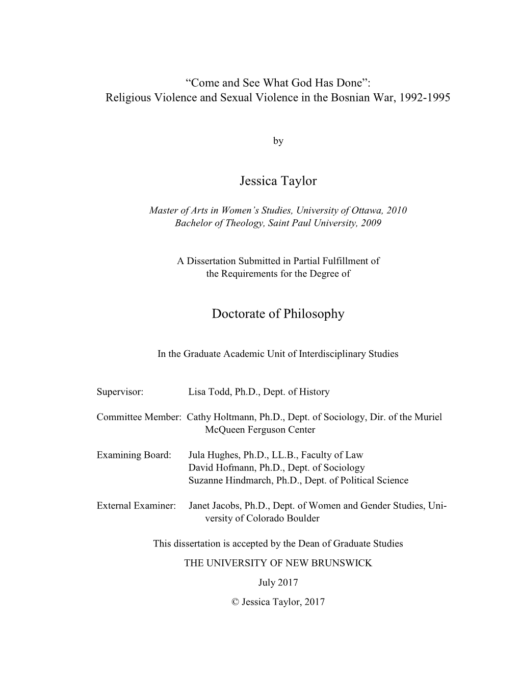 Jessica Taylor Doctorate of Philosophy