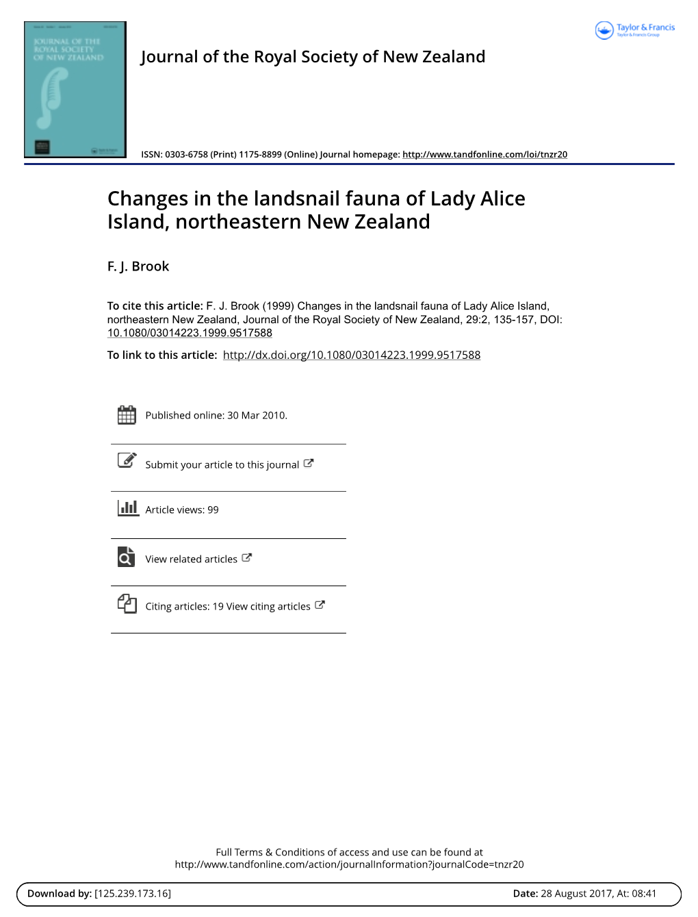 Changes in the Landsnail Fauna of Lady Alice Island, Northeastern New Zealand