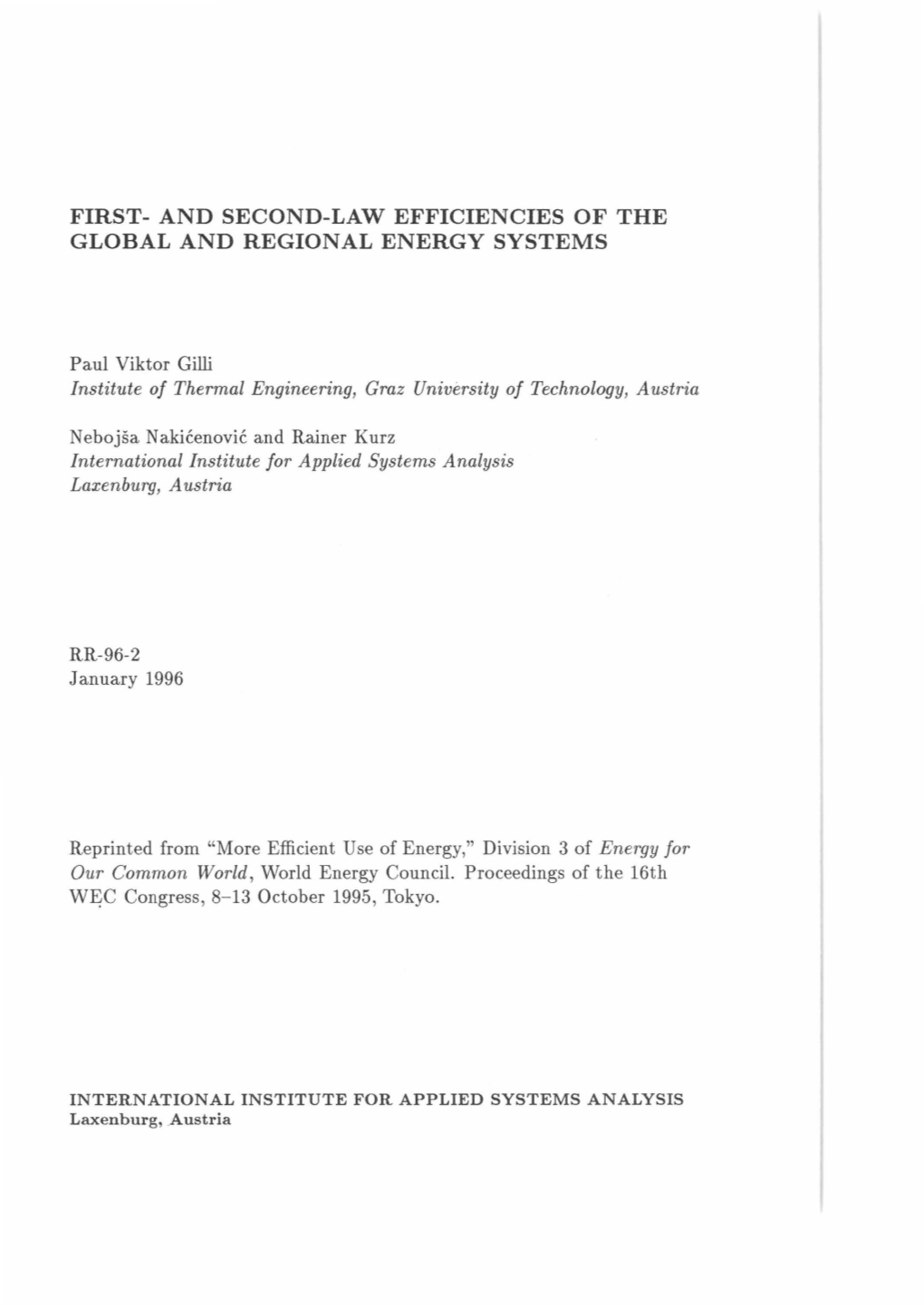 And Second-Law Efficiencies of the Global and Regional Energy Systems