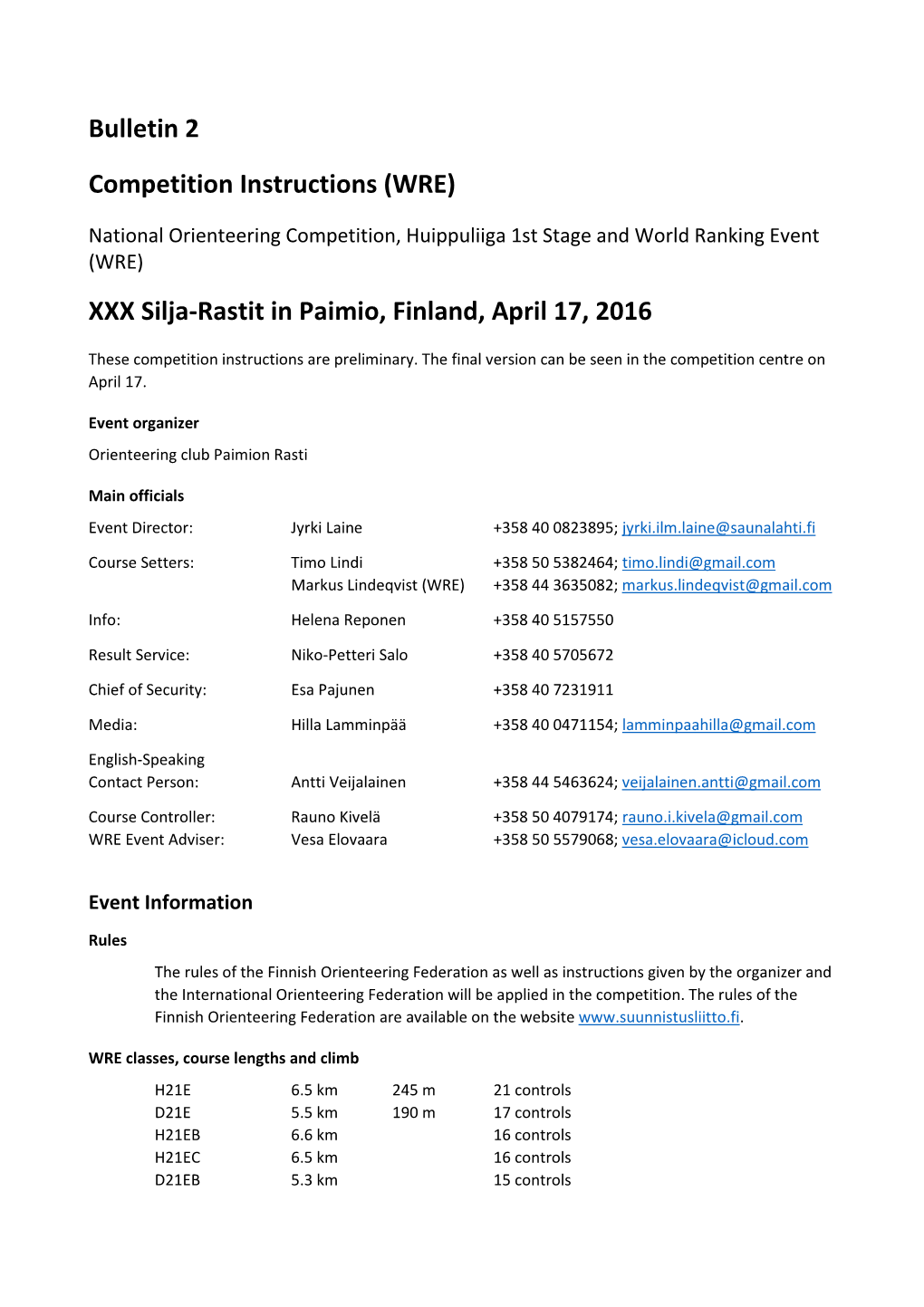 Bulletin 2 Competition Instructions (WRE)