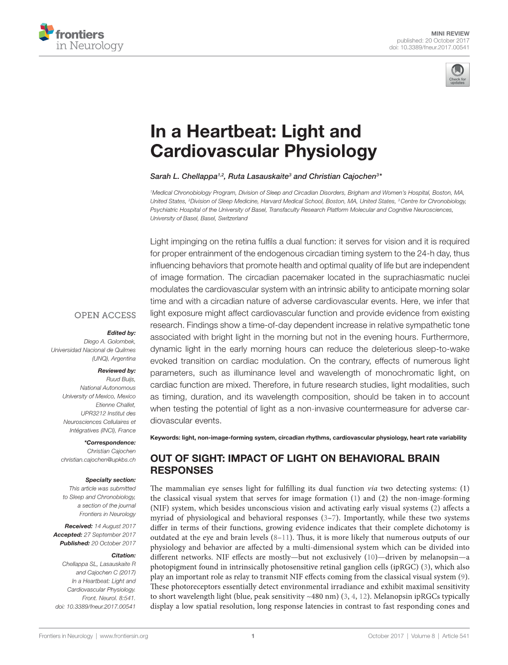 Light and Cardiovascular Physiology