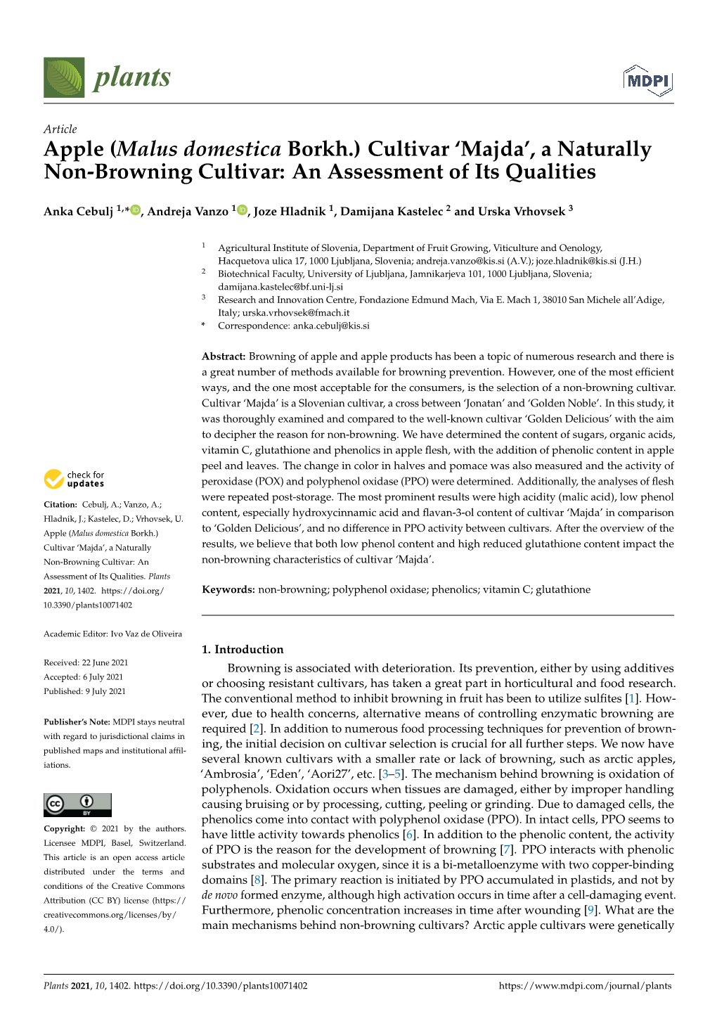 A Naturally Non-Browning Cultivar: an Assessment of Its Qualities