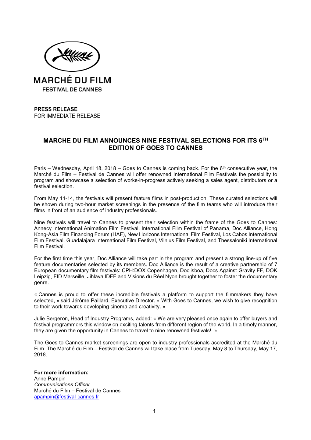 Marche Du Film Announces Nine Festival Selections for Its 6Th Edition of Goes to Cannes