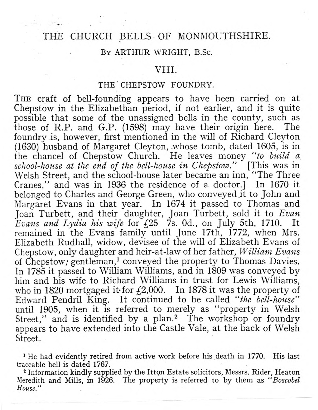 THE CHURCH BELLS of MONMOUTHSHIRE. VIII. T H E Craft