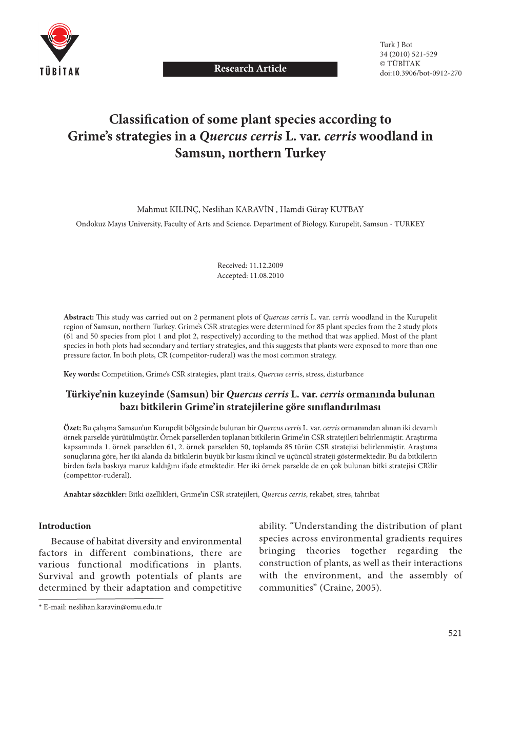 Classification of Some Plant Species According to Grime's Strategies in A