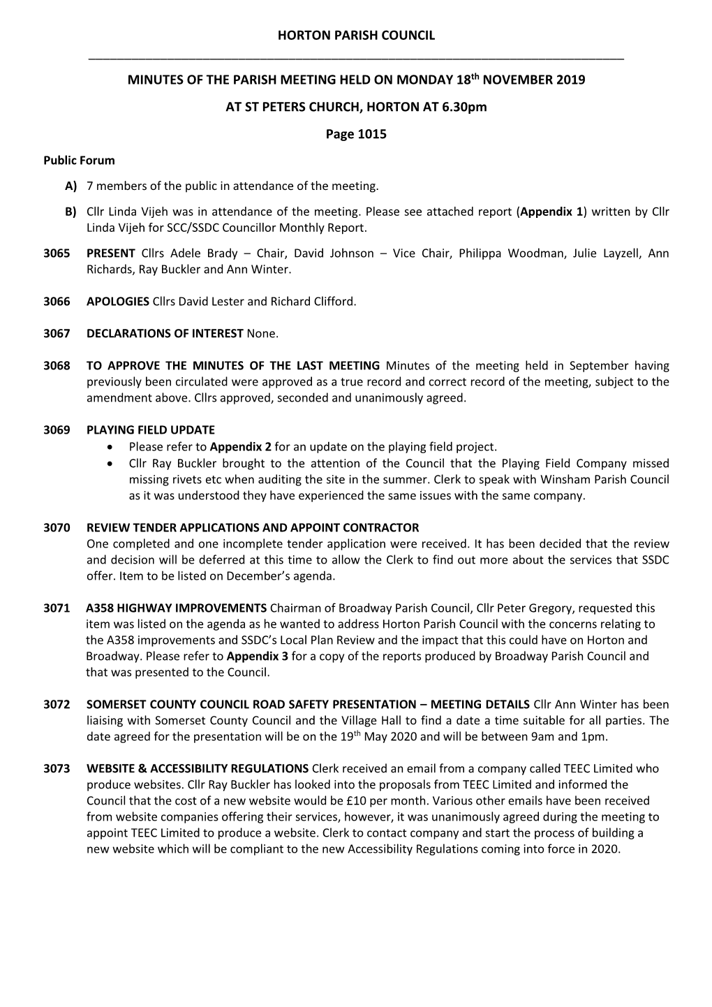 Horton Parish Council Minutes of the Parish Meeting