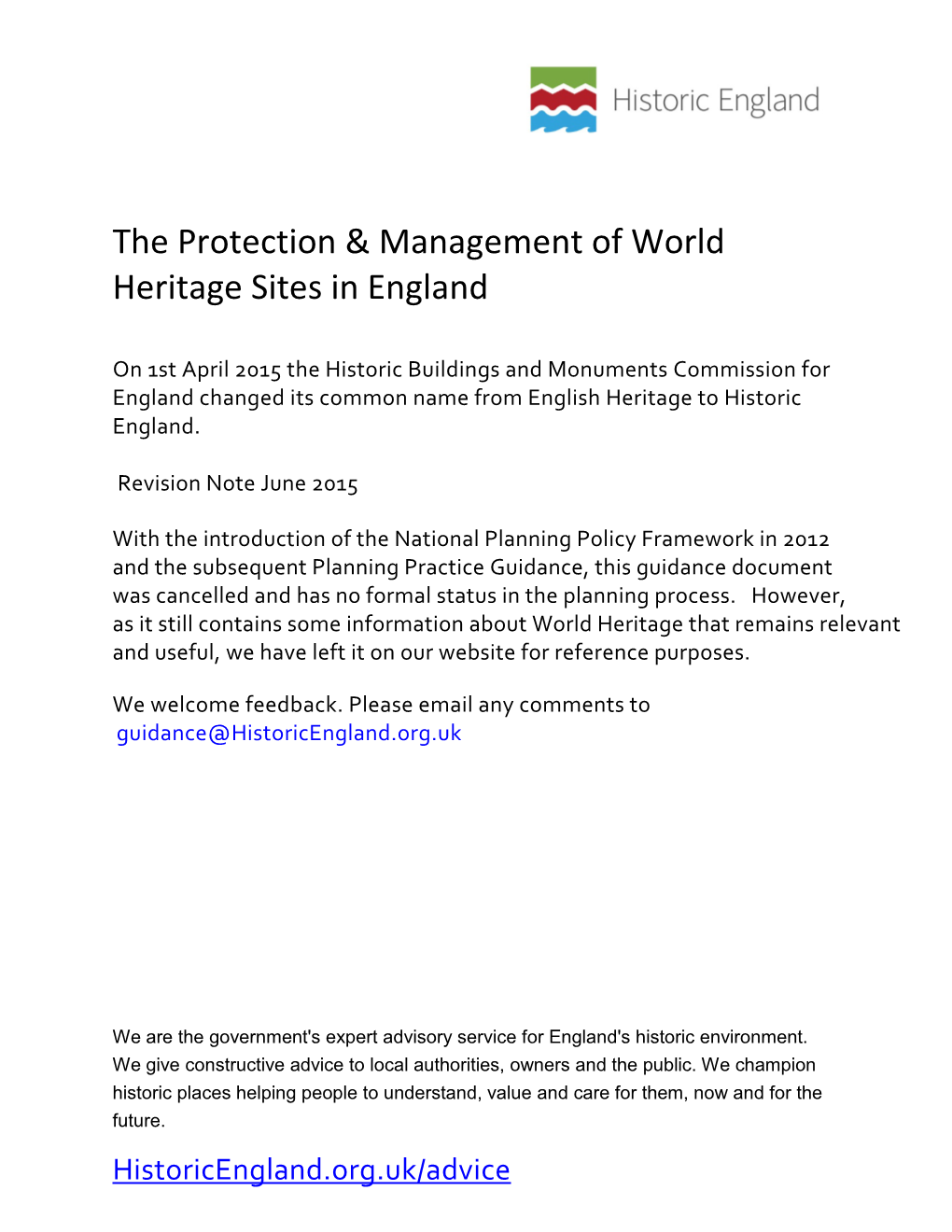 The Protection & Management of World Heritage Sites in England