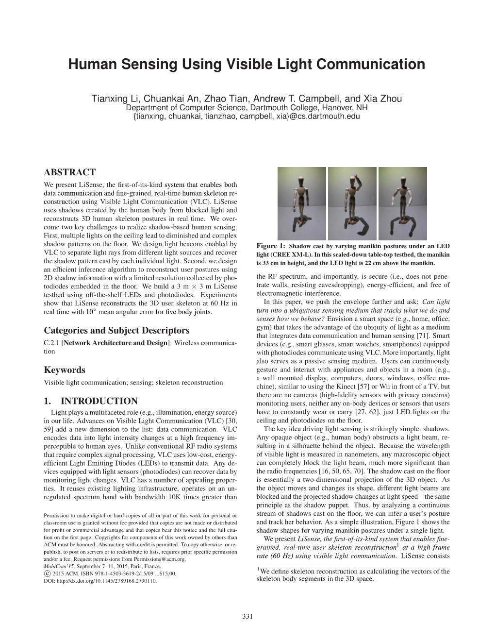 Human Sensing Using Visible Light Communication