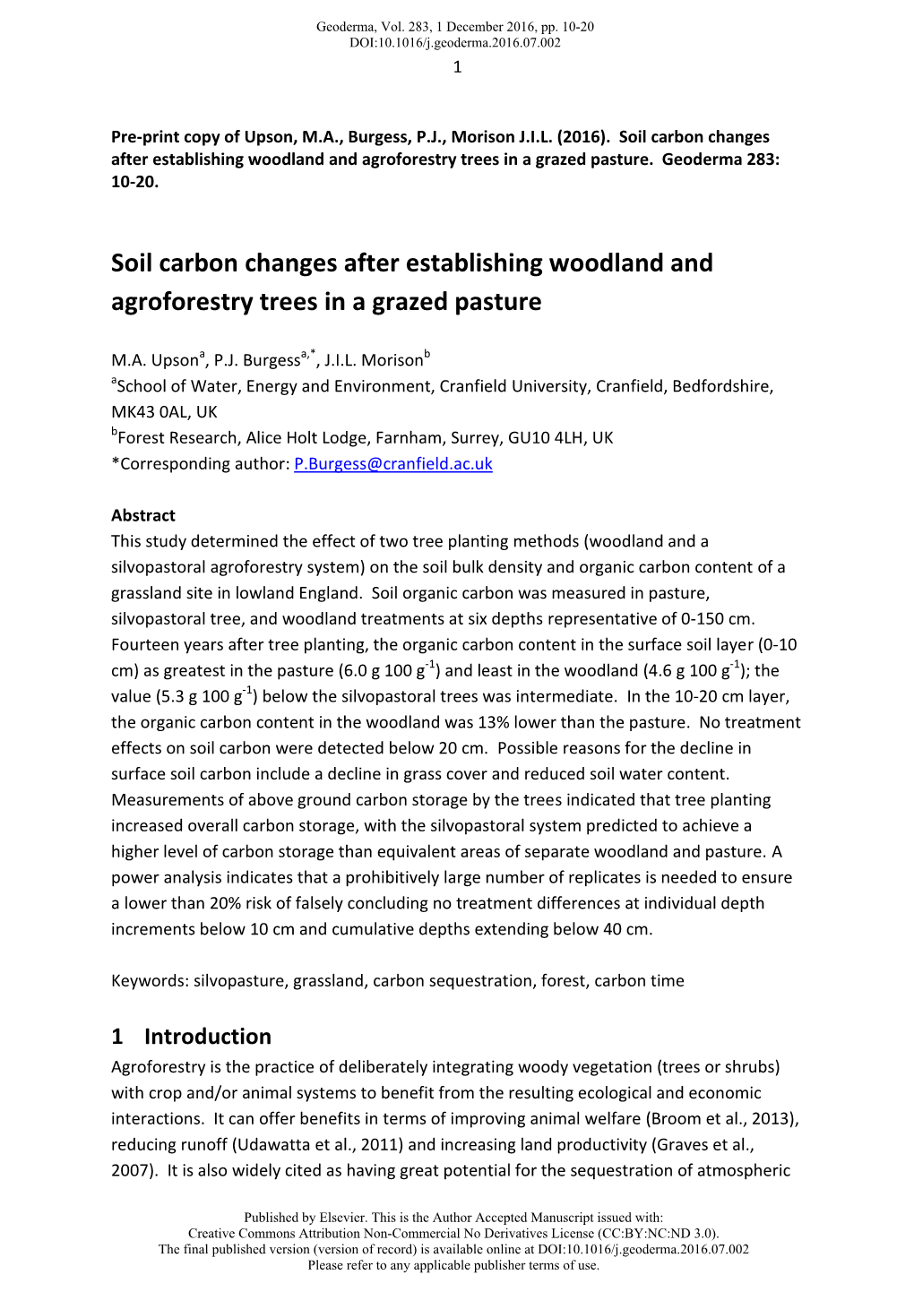 Soil Carbon Changes After Establishing Woodland and Agroforestry Trees in a Grazed Pasture