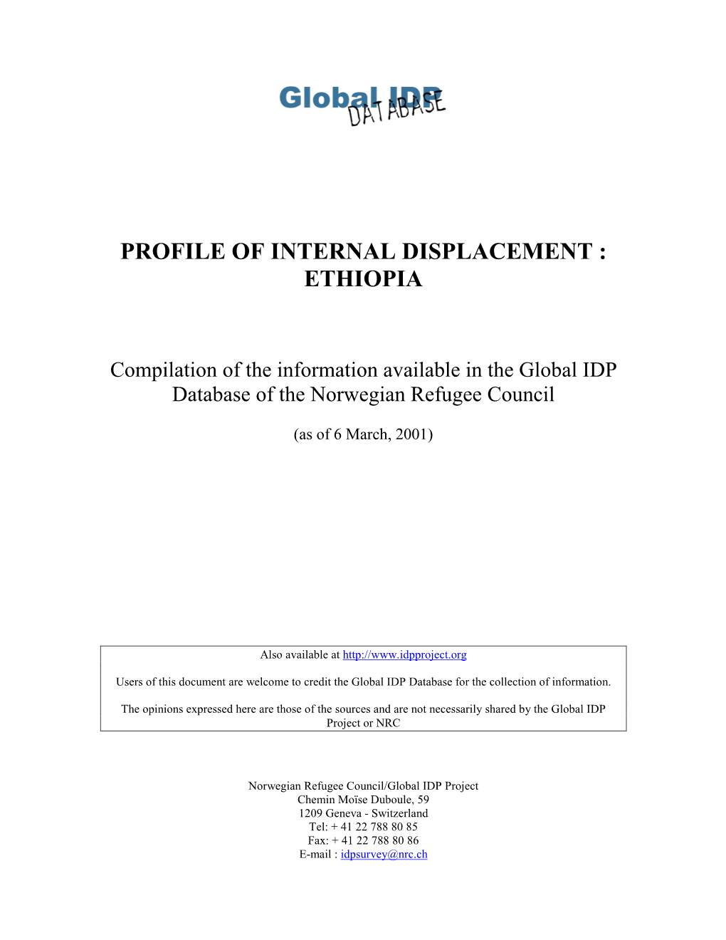 Profile of Internal Displacement : Ethiopia