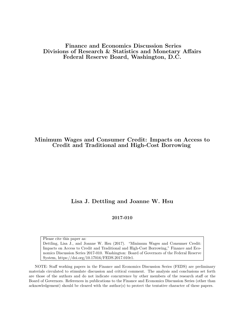 Finance and Economics Discussion Series Divisions of Research & Statistics and Monetary Aﬀairs Federal Reserve Board, Washington, D.C