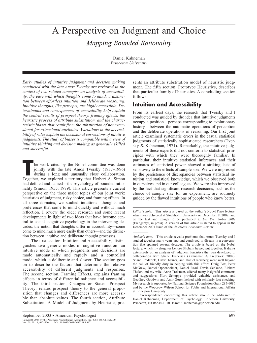 A Perspective on Judgment and Choice Mapping Bounded Rationality