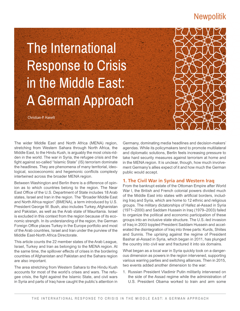 The International Response to Crisis in the Middle East: a German Approach 2