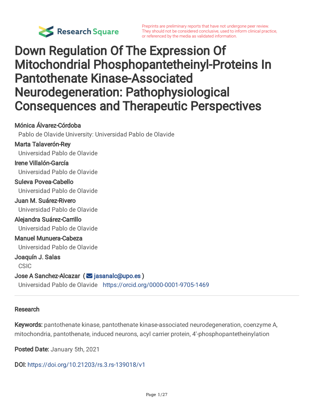 Down Regulation of the Expression of Mitochondrial