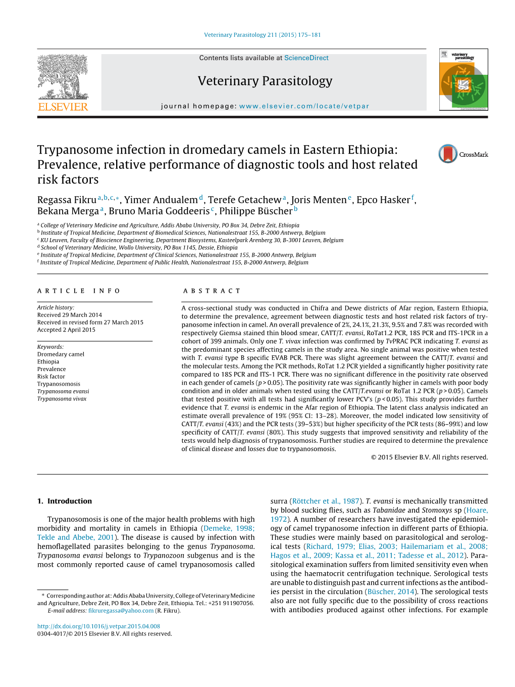 Trypanosome Infection in Dromedary Camels in Eastern Ethiopia: Prevalence, Relative Performance of Diagnostic Tools and Host Related Risk Factors