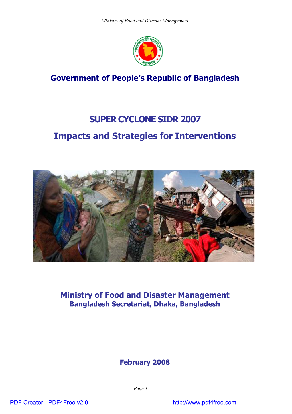 SUPER CYCLONE SIDR 2007 Impacts and Strategies for Interventions