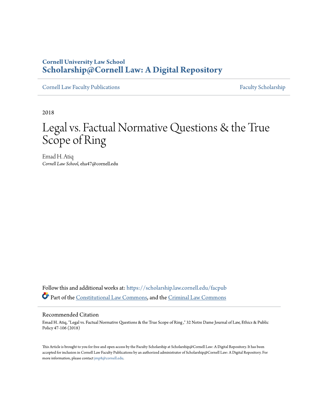 Legal Vs. Factual Normative Questions & the True Scope of Ring