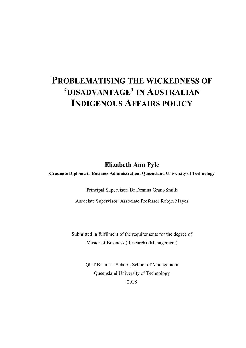 'Disadvantage' in Australian Indigenous Affairs Policy