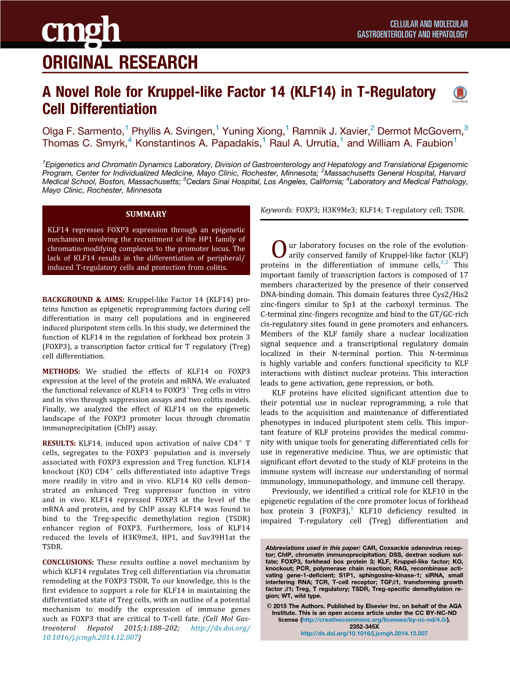 A Novel Role for Kruppel-Like Factor 14 (KLF14) in T-Regulatory Cell Differentiation Olga F