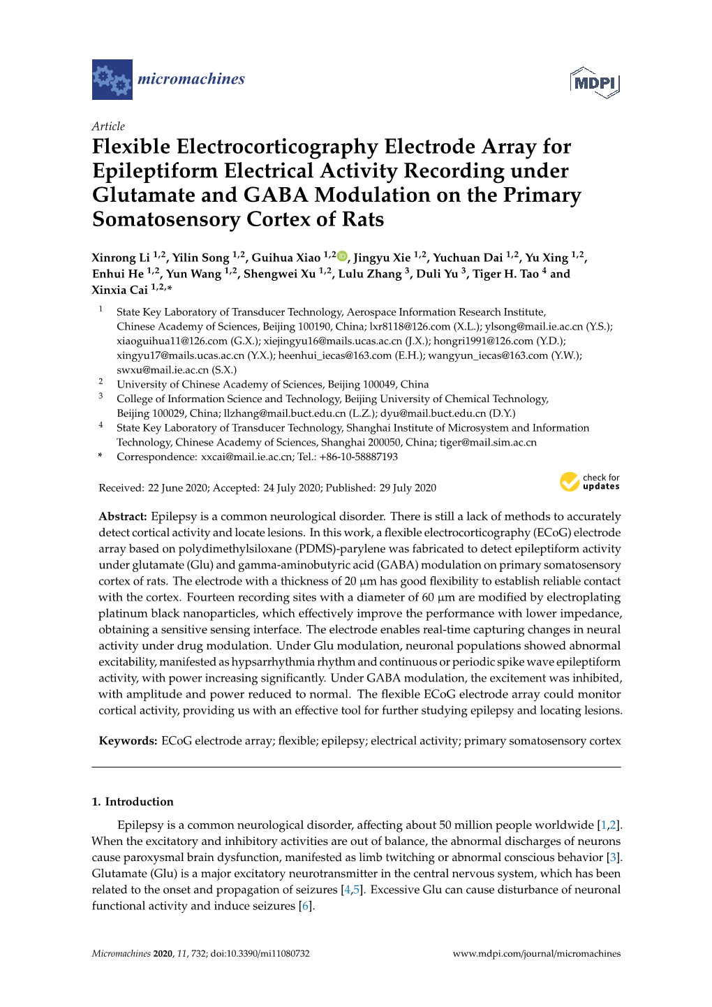 Flexible Electrocorticography Electrode Array for Epileptiform Electrical Activity Recording Under Glutamate and GABA Modulation