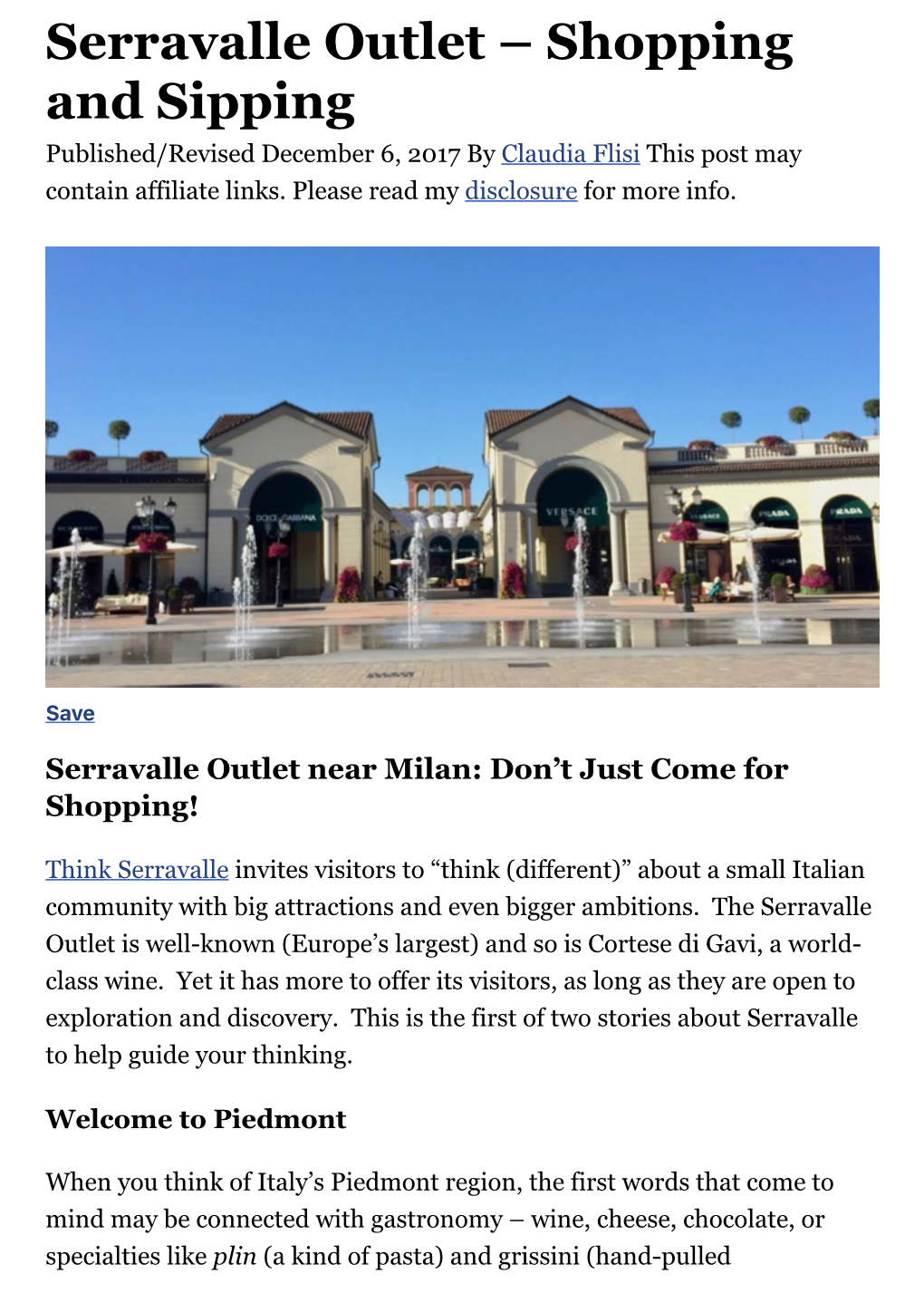 Serravalle Outlet – Shopping and Sipping Published/Revised December 6, 2017 by Claudia Flisi This Post May Contain Affiliate Links